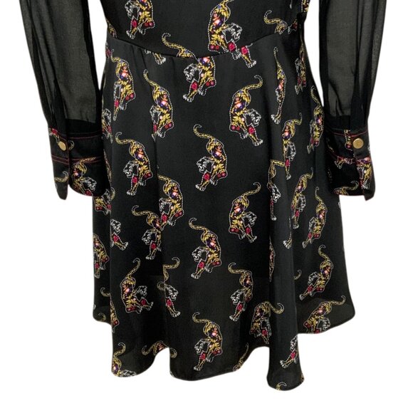 Sandro Paris Kaiya Tiger Print Dress 3 US/8 Black Long Sleeve Mini MISSING BELT - Picture 10 of 12